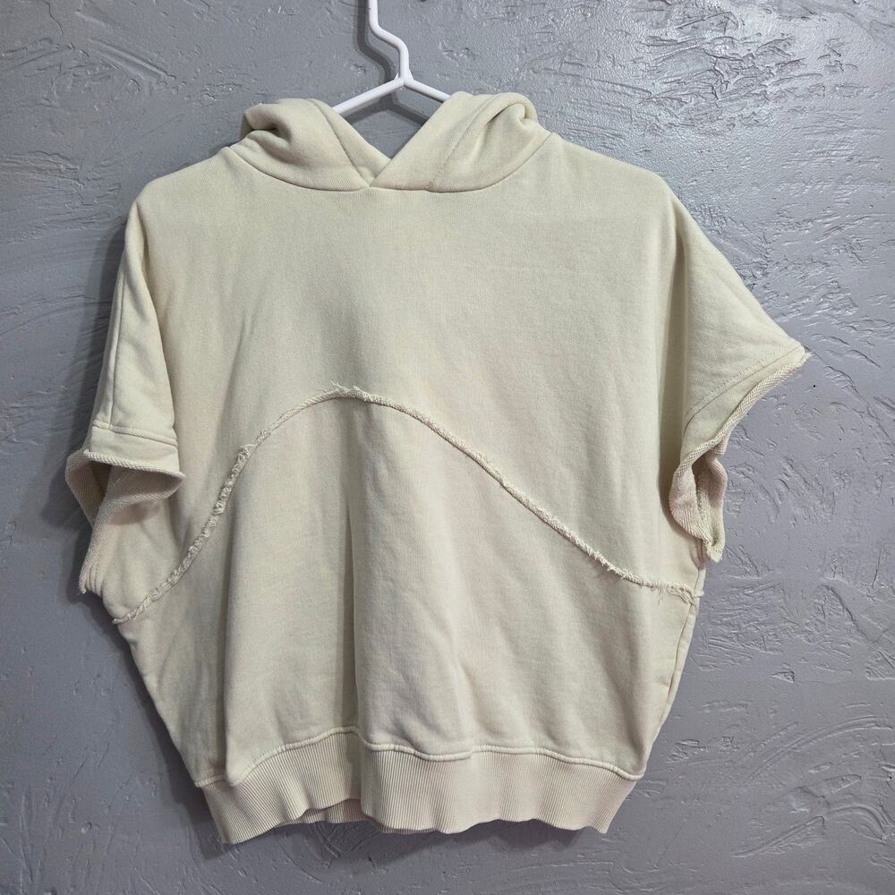Zara Cream Colored Short Sleeve Hoodie Sweatshirt Woman's Size XL